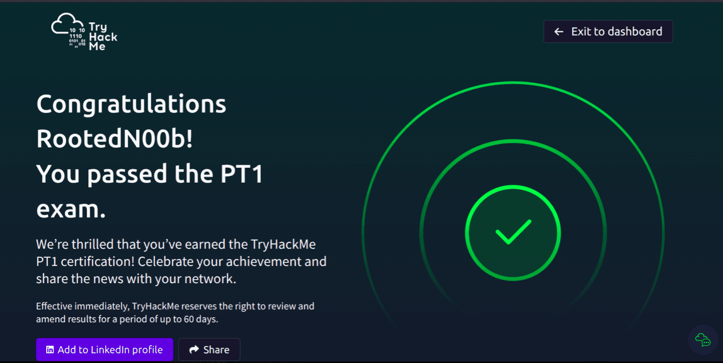 I Earned My PT1 Certification from TryHackMe 🎉